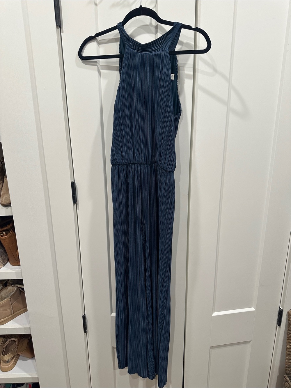 miami Pleated Navy High-Neck Jumpsuit